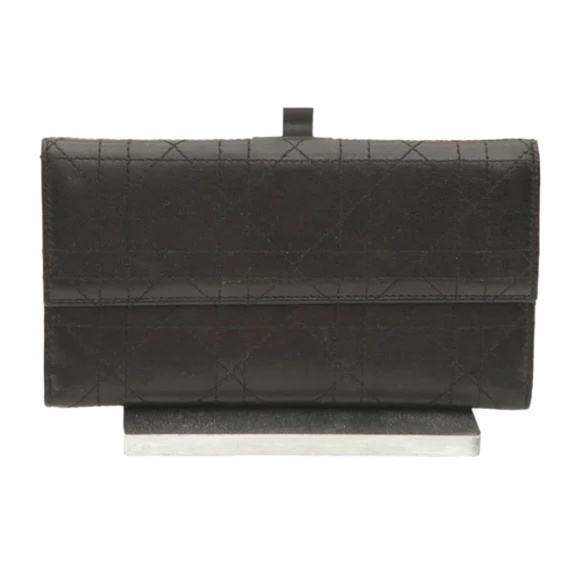 CHRISTIAN DIOR Wallet Long Flap Black Leather Cannage - Picture 1 of 12